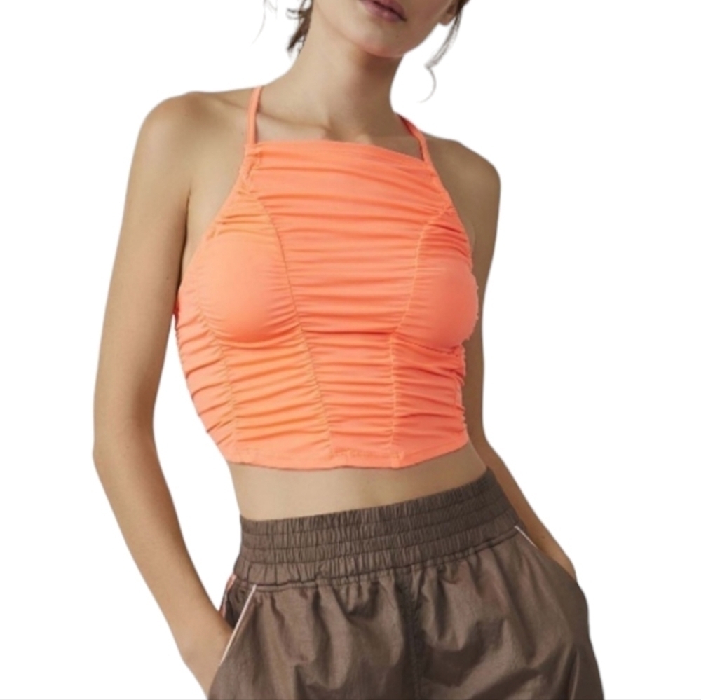 Free People FP MOVEMENT Shirr Enough Tank Top Ruched Neon Coral Size Lar… - Picture 6 of 12